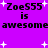 Purple background with repeated black text 'ZoeS55 is awesome' and white star shapes scattered throughout.