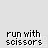 Pixelated character in blue shirt and white head runs with scissors, displaying multiple motion frames with varying arm and leg positions.