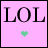 Two side-by-side pixelated display 'LOL' text with a heart symbol below; left has pink background and green heart, right white background and yellow heart