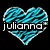 Pixelated heart-shaped icon with cyan and white patterned fill, black background, and lowercase text "julianna" overlaid in bold white letters.