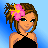 Pixel art contact sheet showing a female character with brown hair and pink flower accessory across three frames, each displaying different text overlays on blue backgrounds.