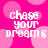 Pixelated pink background with light pink circles and white text reading 'chase your dreams' in four identical quadrants.