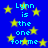 Blue background with yellow stars and repeated cyan text reading "Lynn is the one for me" in pixelated font.