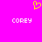 A bright pink background features a yellow pixelated heart symbol above two white 'COREY' text blocks in blocky font.