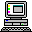 A pixelated computer monitor displays a sequence of changing patterns on its screen, starting with colored squares and progressing to dense black-and-white dot matrices.