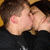 Two people kiss in a of four with one blank, showing slight variations in head position and background color