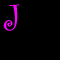 Black background with scattered pink letters and a glowing purple-and-green figure running left to right.