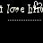 Pixelated text displays 'I love bFru' with a heart cursor over the 'u', repeated across two dotted lines on black background.