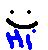 Pixelated static buddy icon featuring a black smiley face with two dots for eyes and a curved mouth above blue text reading 'Hi' on a white background.