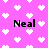 Pixelated pink background with white heart shapes and four instances of the text 'Neal' in black pixelated font.