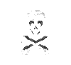 Animated sequence of skull and crossbones icons transitioning through pixelated, grayscale states with varying bone opacity.
