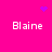 Bright pink background with four white 'Blaine' text blocks arranged in a , each corner containing distinct blue pixel clusters