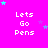 Pixelated text 'Lets Go Pens' on bright pink background with scattered cyan and purple stars, some stars move slightly between frames.