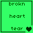 Green background displays 'brokn heart tear' text with pixelated black and green heart icons changing across four