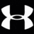 White Under Armour logo on black background, blue background with pixelated text 'UNDER ARMOUR FOOTBALL' in white.