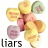 Animated contact sheet showing two frames of a buddy icon with heart-shaped candies and the word "liars" in different colors.