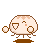 Pixelated character with rounded body, brown limbs, and two small round ears; four variations show different limb positions and floating Japanese text above the head.
