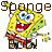 Pixelated yellow sponge character with blue eyes, red mouth, brown shorts, and white socks holding a spatula under 'Sponge' text above and 'Bob!' below.