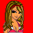 Pixelated character with long brown hair and pink top on red background, surrounded by text phrases including "Cupid's Arrow Hit Me" and "HARD".