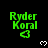 Green text 'Ryder Koral' with a green heart symbol appears in multiple positions on a black background with white heart outlines.