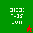 Green and red pixelated display "CHECK THIS OUT!" text with a star icon, transitioning from green to brown background