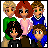 Pixel art animation of a group of stylized characters with changing text on lined paper below them, forming 'THE BREAKFAST CLUB' across frames.