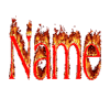 Red text spelling 'Name' with fiery orange and yellow flames engulfing the letters against a light gray background.