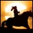 Pixelated static icon showing a dark silhouette of a figure in motion against an orange-yellow gradient background with bright white highlights.