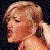 Pixelated image of a person with light brown hair in three distinct poses showing facial expressions and clothing changes.
