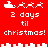 Red pixel art icon with white text and symbols showing "2 days til christmas!" in two , featuring Santa's sleigh and reindeer animations