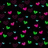 Animated sequence of colorful heart and abstract shapes on black background with shifting patterns.