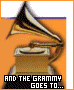four identical showing a gramophone trophy above text, followed by two of pixelated images with blonde hair and open mouths