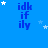 Blue background with repeated 'idk if ily' text and scattered white stars, some frames showing partial gray overlay.