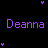 Pixelated text 'Deanna' in purple and pink appears with four small heart symbols on a black background.