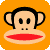 nine square icons featuring a cartoon monkey face with large ears, black eyes, and a wide mouth; each icon has a solid background color matching the mouth's hue