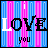 A 3x2 contact sheet of six animated frames showing a pixelated text-based animation with alternating letter colors on pink and blue striped background.