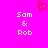 A static pixel art image with a bright pink background, displaying two identical text blocks and a red heart symbol above them.