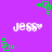Purple background with green square-and-dot patterns and white 'Jess' text in pixelated style.