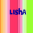 Pixelated blue text on a striped background with vertical bands of orange, pink, and green.