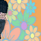 Animated sequence of a cartoon character with black hair and a checkered shirt walking across a floral background with orange, green, blue, and purple flowers.
