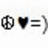 Three pixelated icons on a white background: a peace symbol, a solid black heart, and a smiley face.