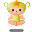 Pixel art character with green hair, orange star on head, red mouth, and light green outfit in four variations showing facial expression changes.