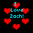 Pixelated red hearts and cyan text reading "I Love Zach!" on a black background.