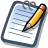 Pixelated icon shows a clipboard with lined paper and a yellow pencil resting diagonally on it, all rendered in low-resolution style.