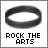 Two side-by-side static images of a circular dark gray ring with white interior, each displaying "ROCK THE ARTS" text below in pixelated font.