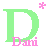 Two large pixelated D letters, one green and one pink, each with a smaller 'Dari' text below in matching color; small star-like symbols above the right letter.