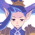 Pixelated 50x50 AIM buddy icon of a blue-haired elf-like character with pointed ears, pink face, and brown crown against white background.