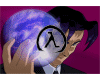 A person in a dark suit holds a glowing blue-purple sphere with both hands against a magenta background, while black symbols and text change sequentially on the sphere's surface.