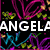 A static buddy icon with a black background featuring colorful abstract swirls, partial text 'ANGELA', and a white equal sign symbol on the right side.