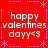 Red background with white pixelated text reading "happy valentines dayy<3" repeated in four quadrants, bordered by purple dashed lines and asterisks.